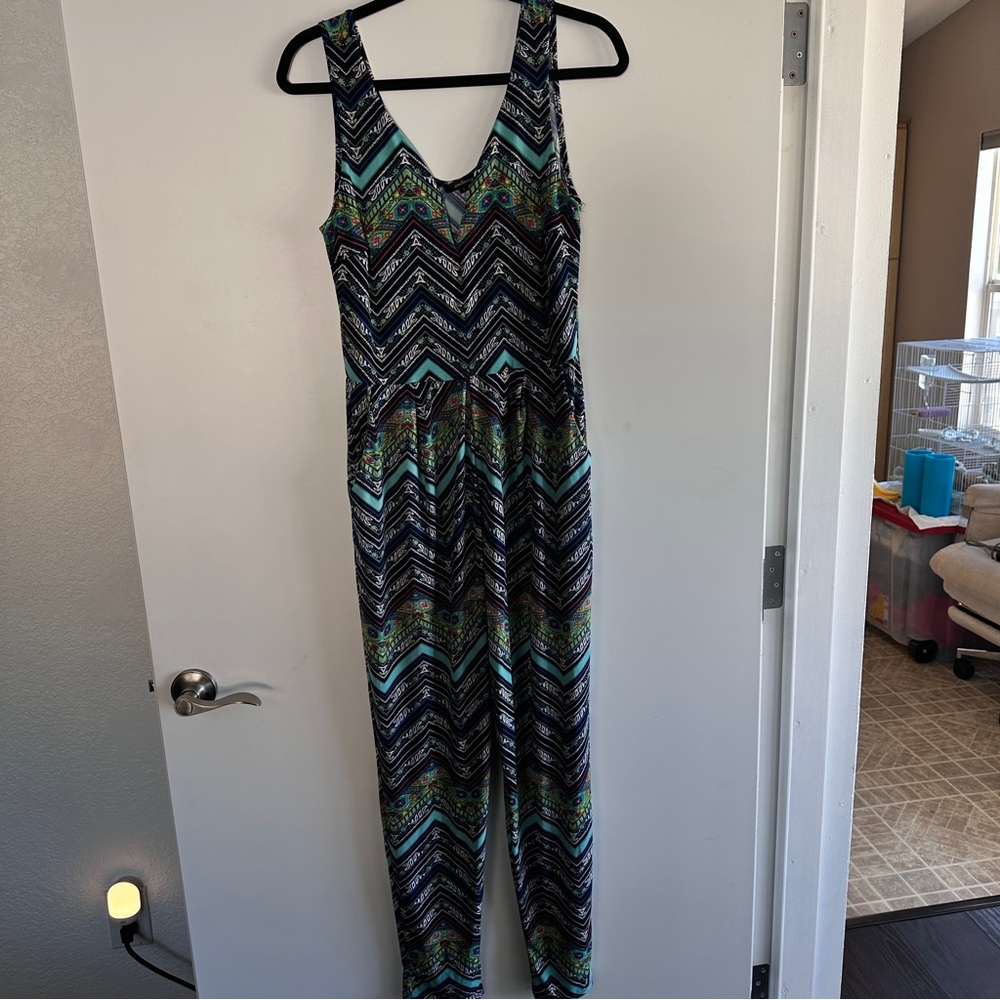 Ambiance Colorful Patterned Textile Jumpsuit w/ Pockets